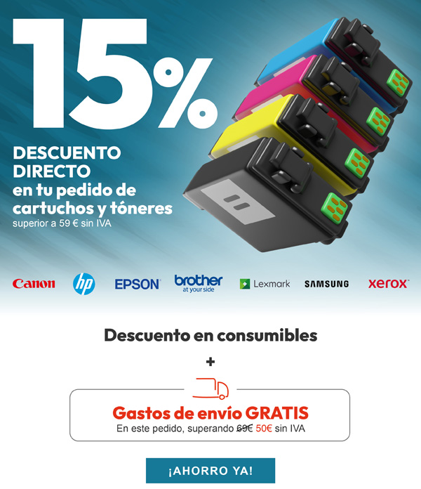 15% en cartuchos y tóneres